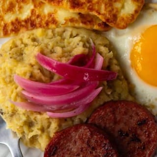 Mangú with fried Dominican cheese